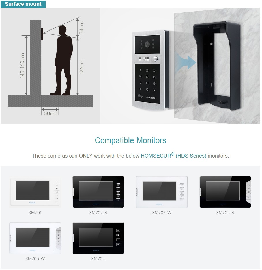 Video Doorbell - HOMSECUR XC004-S XSL 비디오 도어폰 시스템용