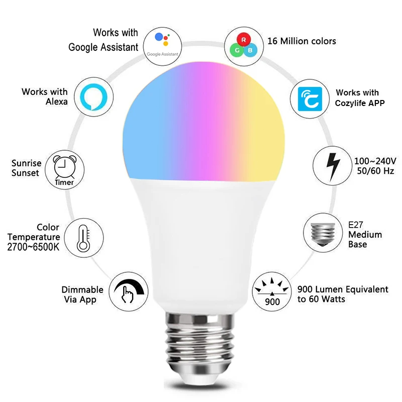 9W WiFi Homekit 라이트 램프 E27 LED - Alexa Compatible Bulb 리뷰 및 가격