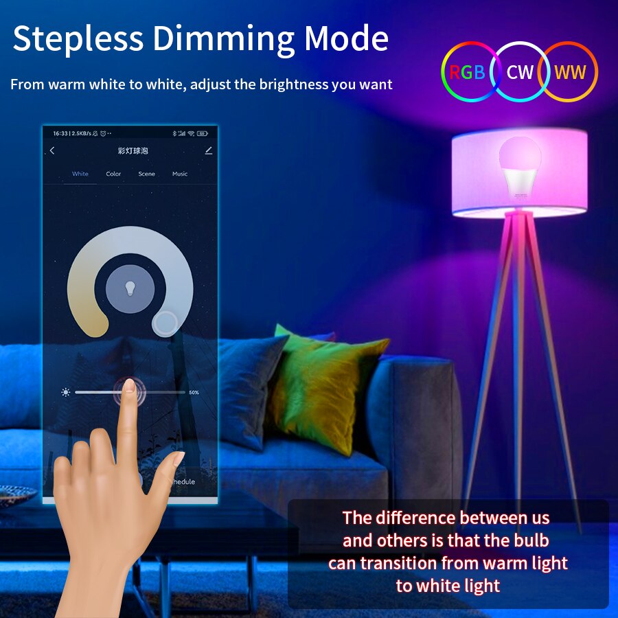 E27 WiFi 스마트 LED 전구 RGBCW 다채로운 - Voice Control Light Bulb 리뷰 및 가격